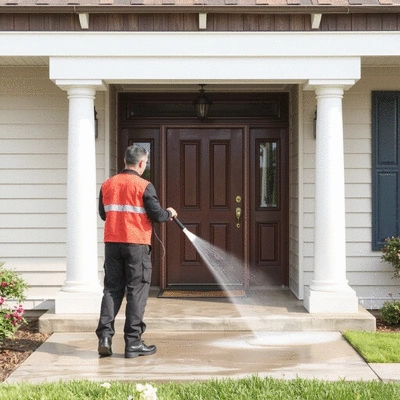 Pressure washing service in action
