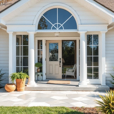 Lifestyle image of a clean home exterior showcasing the results of soft washing, bright and inviting environment