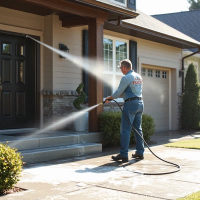 Pressure washing in action