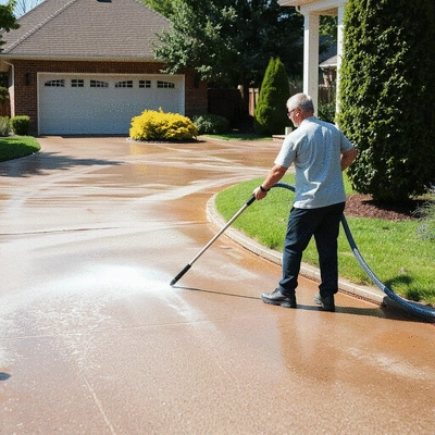 Driveway softwashing in action